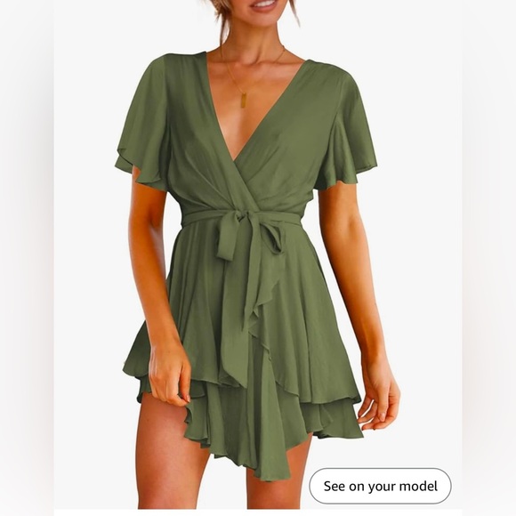 Olive Green Short Sleeve Dress - Picture 6 of 6